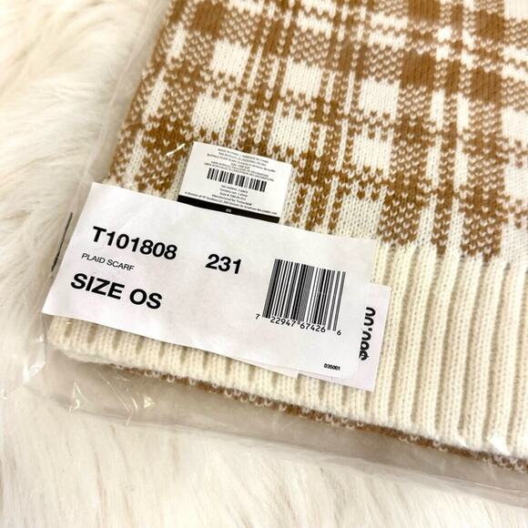 NWT Timberland Plaid Knit Scarf Brown Cream Winter Snow Warm - Picture 6 of 8